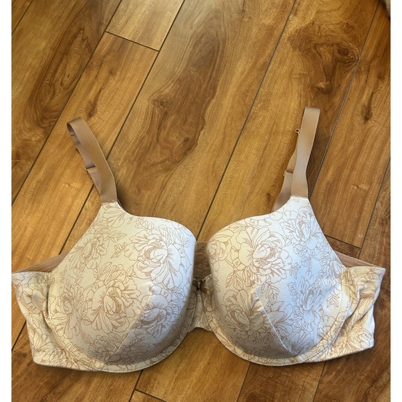 Ambrielle Organic Cotton Demi Bra Size 44D Beige White - Picture 1 of 4